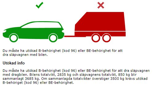 Illustration av en grön bil med släpvagn med ett grönt kryss och en röd lastbil med släpvagn med ett rött kryss.