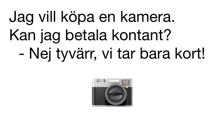 Text om betalningsmetod för en kamera med en bild av en analog kamera nedanför.