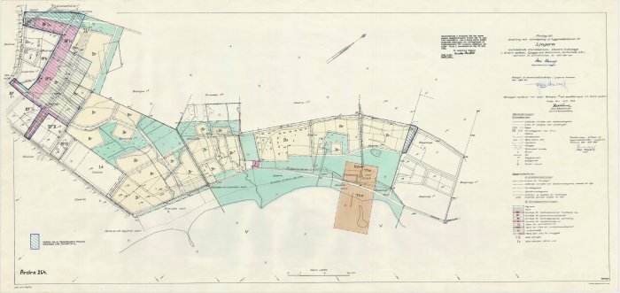 Gammal plankarta från 1959 med blåstreckade markeringar föreslagna av länsarkitekten.