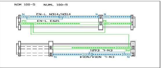 Schematisk illustration av elektriska nollskenor och anslutningar.