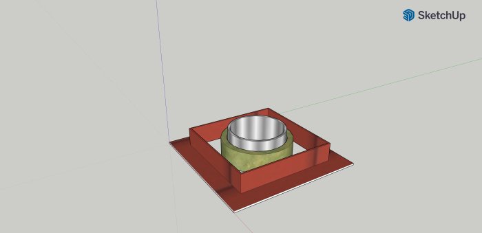 3D-modell av en genomföring för ventilation med frånluftshuv och tätning mot takmaterial.