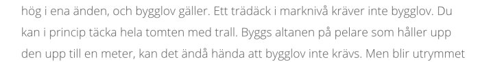 Text från en artikel som diskuterar byggregler kring att bygga altan och trädäck utan bygglov.