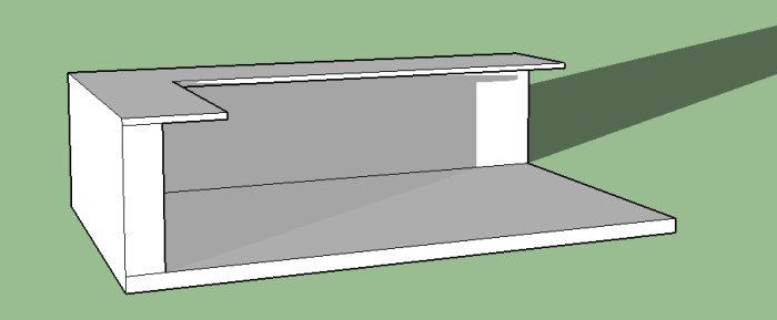 Skiss av planerat utekök med pergola och platta på sluttande mark.