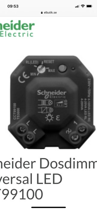 Schneider Electric dosdimmer för installation i elsystem.