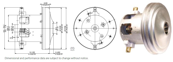 Ritningar och foto av en Domel 462.3.451-7 motor, visa dimensioner och den faktiska motorn.