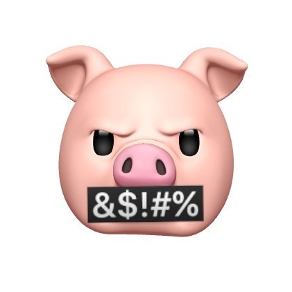 Animerad arg gris-emoji med censurerad svordom.