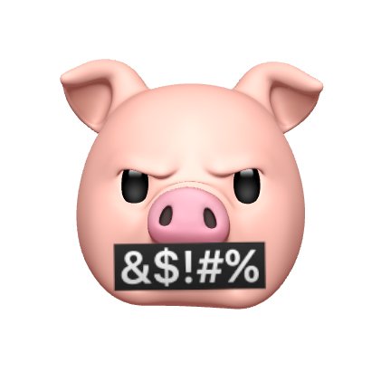 Emoji av ett argt grisansikte med censurerade svordomar framför munnen.