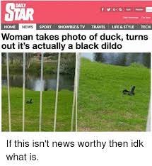 En skärmbild av en nyhetsartikel med två bilder, den första visar en svart anka och den andra visar ett svart föremål på gräset.