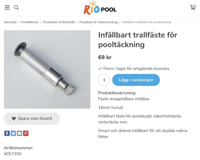 Infällbart trallfäste för pooltäckning med räfflad yta och skruv, säkerhetstäckningsutrustning.