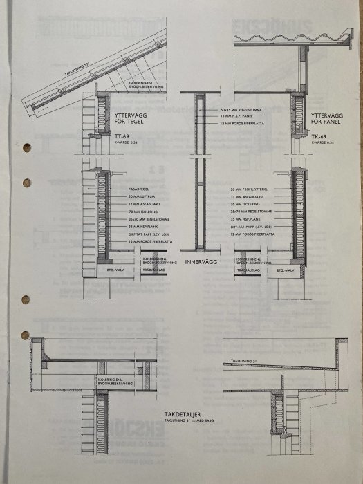 Tekniska ritningar av takdetaljer med markering för ventilationshål.
