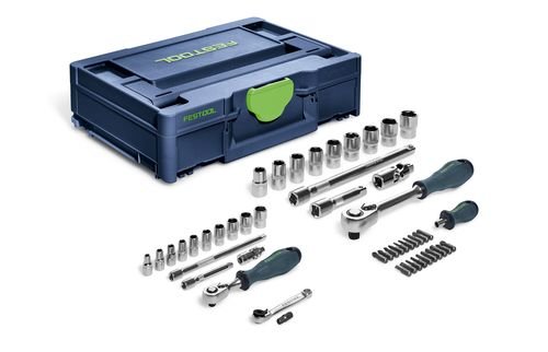Festool limited edition verktygslåda och uppsättning av handverktyg och hylsnycklar.