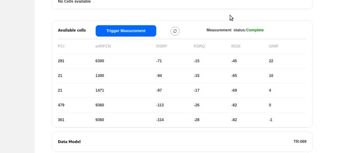 Skärmdump av nätverkstestresultat med mätvärden för mobilsignal och datakvalitet.