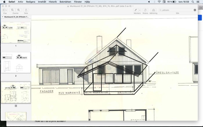 Arkitektonisk ritning av en husutbyggnad på plintgrund med märkta dimensioner.