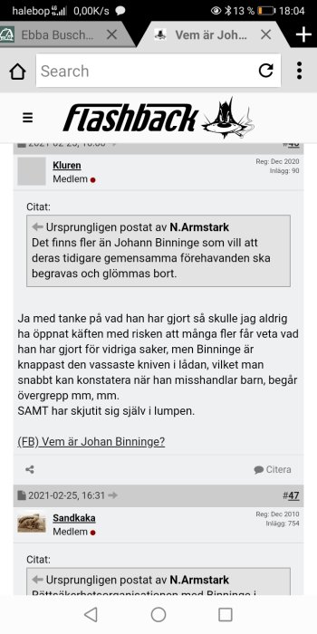 Skärmdump från diskussionsforum visande en texttråd med användarkommentarer.