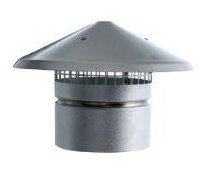 Skorstenshuv av metall med skyddsgaller för att förhindra fågelbon.