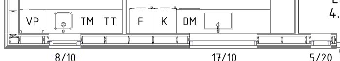 Sektion av stomritning för lösvirkeskonstruktion med regelplacering, fönster och dörröppningar.