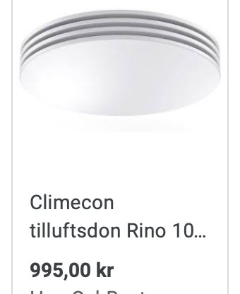 Rund, vit, diskret ventilationsdon från Climecon med priset 995 kronor.