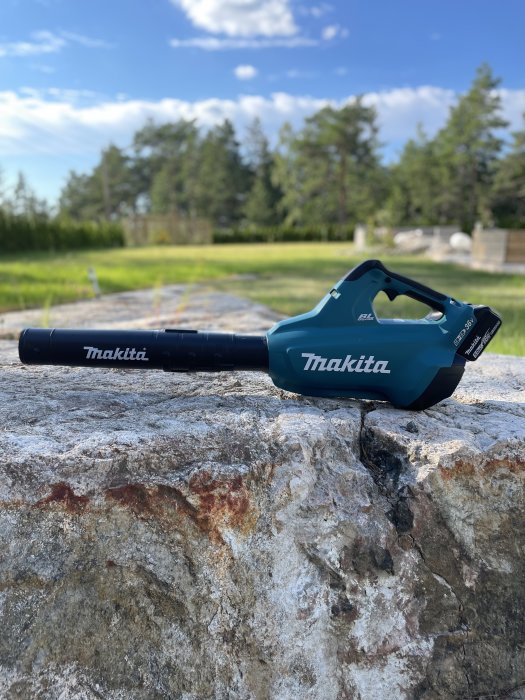 Makita blåslampa och lödkolv mot en naturbakgrund.