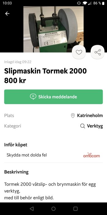 Tormek 2000 våtslipmaskin för eggverktyg med jiggar på bord.