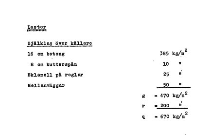 Dokument som beskriver lastberäkningar för betonggolv med specifikationer på tjocklek och belastningsvärden.