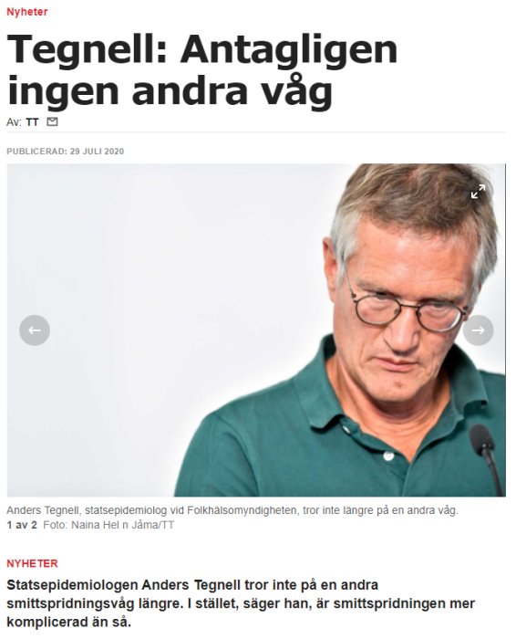 Anders Tegnell bär en grön tröja, ser fundersam ut, med blicken nedåt.