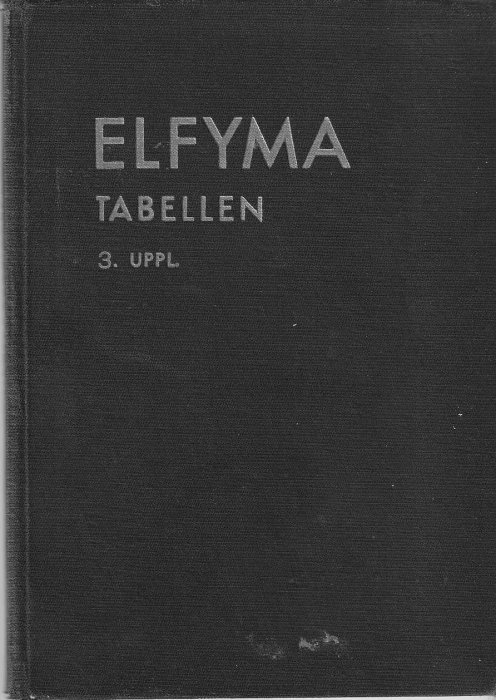 Svart bokomslag med texten "ELFYMA TABELLEN 3. UPPL.