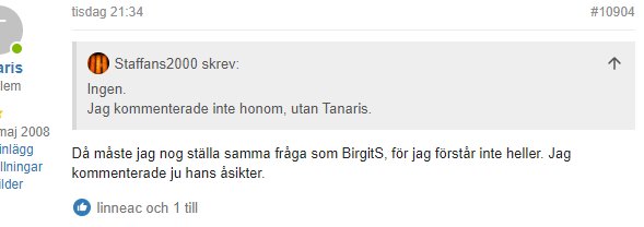 Skärmbild av en diskussionstråd i ett forum med användares kommentarer och svarsinlägg.