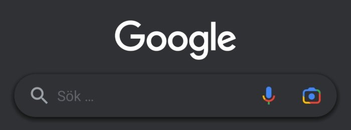 Google-appens gränssnitt med sökfält och kameraikon för bildsökning.
