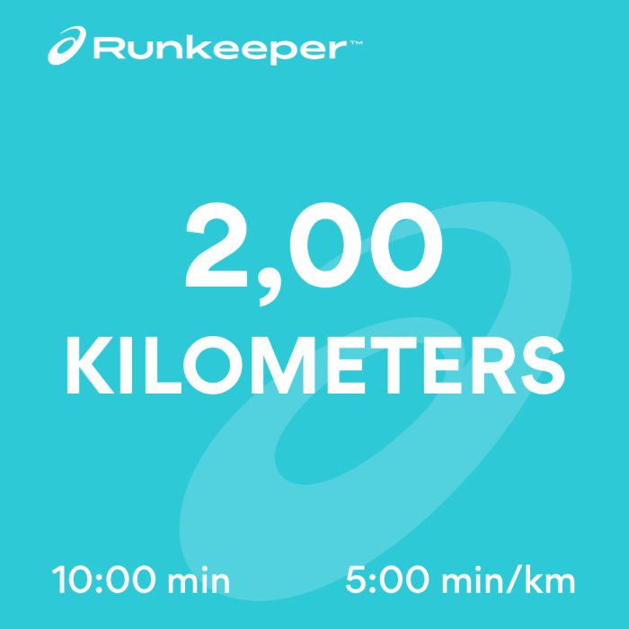 Skärmavbild från Runkeeper som visar en löprunda på 2,00 kilometer, tidsåtgång 10 minuter och tempo 5 min/km.