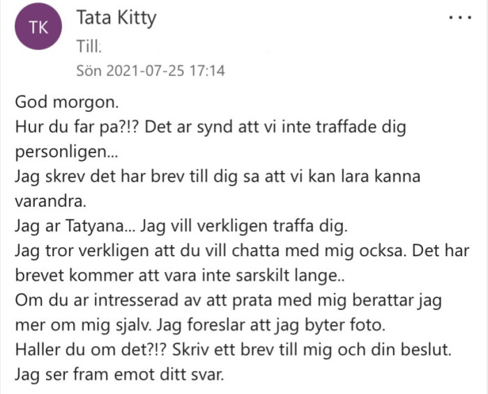 Skärmdump av ett textmeddelande på ett diskussionsforum.