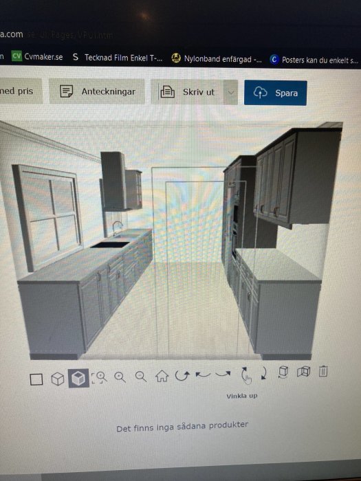 3D-ritning av planlösningen för ett kök med Ikea Bodbyn Grå skåp och överskåp.