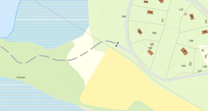 Karta som visar flytt av vägbom nära strandparkering vid Haknäs, Knivsta kommun.