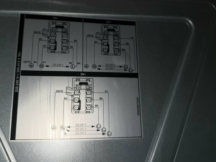 Elektrisk anslutningsschema på en spis för olika elanslutningar.