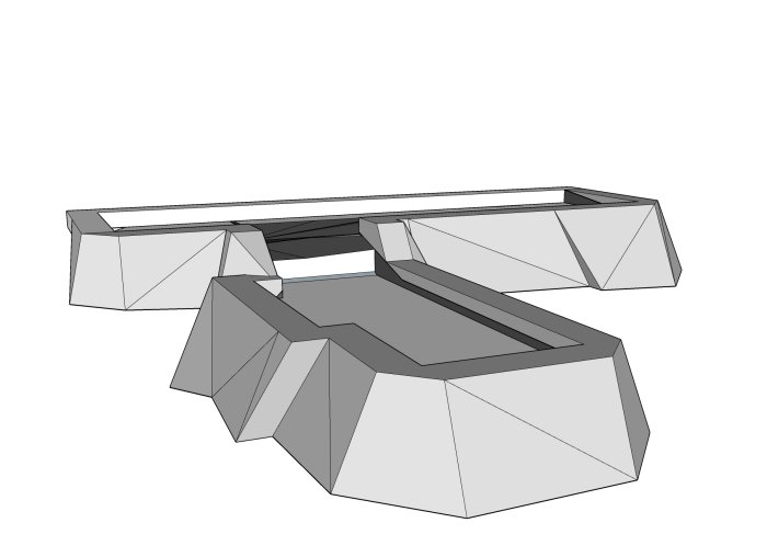 3D-modellskiss av schakt och slänter för husbygge med olika lutningsgrader.