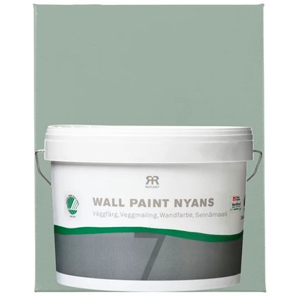 Färgburk med 'Morning Haze' NCS S3005-G20Y, ljusgrön väggfärg för inredning.