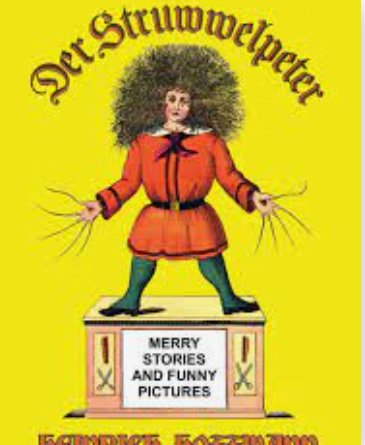 Bokomslag till "Der Struwwelpeter" med karaktären Struwwelpeter på en gul bakgrund.