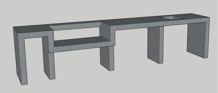 Sketchup-modell av en planerad platsgjuten betongstomme för ett utekök.