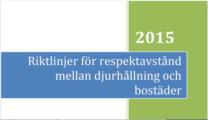 Omslaget till dokumentet "Riktlinjer för respektavstånd mellan djurhållning och bostäder" från 2015.