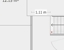 Arkitektritning som visar översikt av en trappa med angivet avstånd 1,11 m till en vägg.