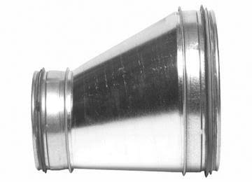 Excentrisk förminskning av ventilationsslang från 160mm till 125mm i metall.