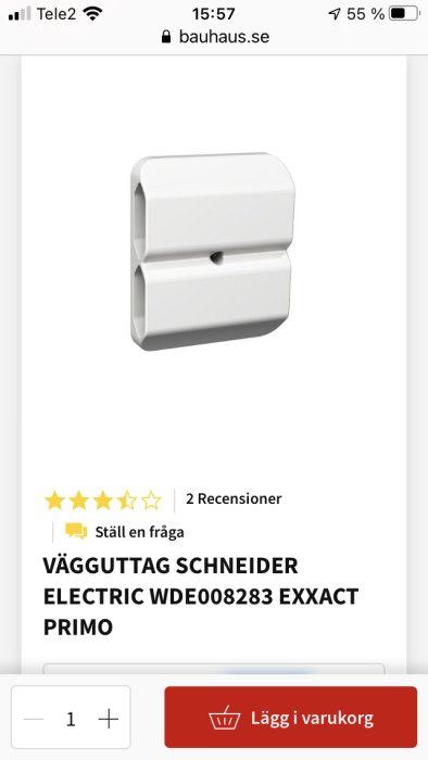 Vit vägguttag Schneider Electric på en onlinebutiksida.