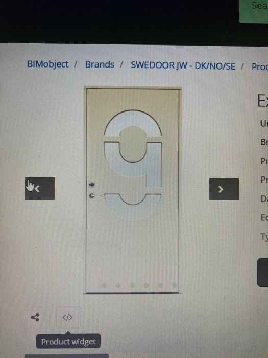 Skärmbild av en Swedoor Identity ytterdörr på en webbsida, med modernt utseende och cirkelformat fönster.