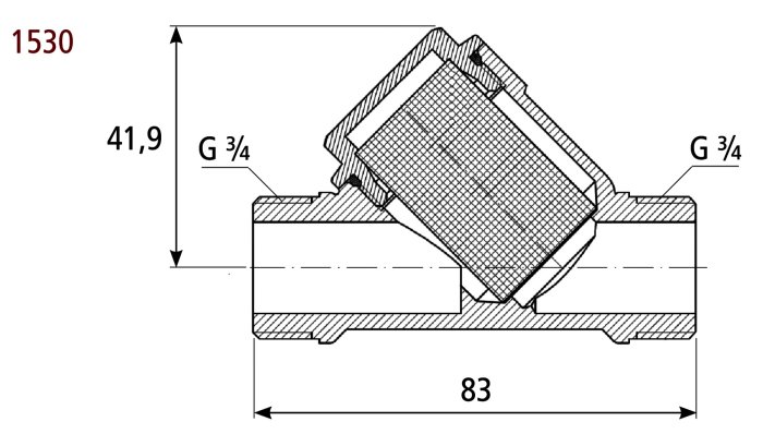 Genomskärningsdiagram av modell 1530 som visar placeringen av en EPDM o-ring.