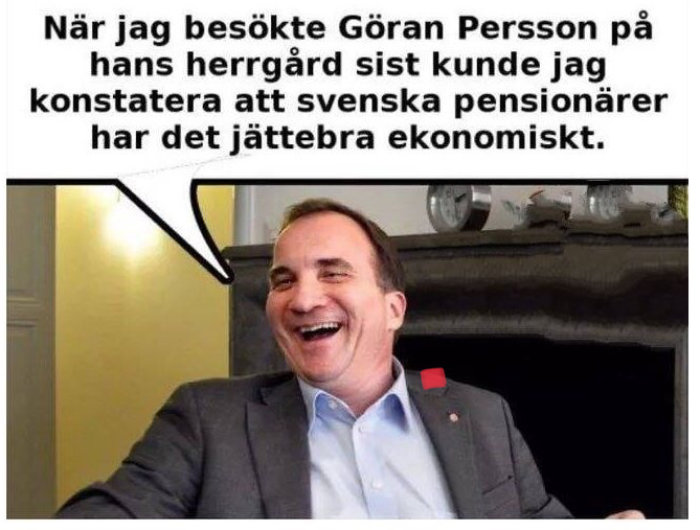 Glad person skrattar med dialogrutan: besök hos känd person och ekonomikommentar.