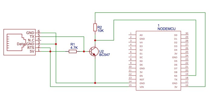 Elektriskt kopplingsschema som visar anslutningen mellan Wemos D1 Mini och mätaren via en BC547-transistor.