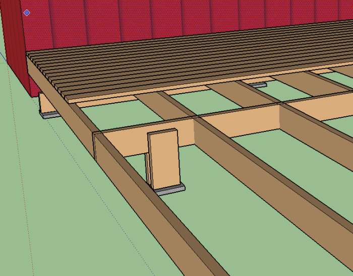 3D-modell av trästomme för byggprojekt med kortlingar, plattor och balkskor.