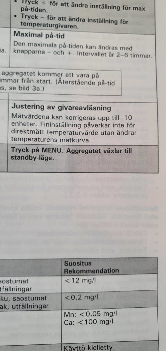 Instruktionsblad för justering av temperaturgivare för bastuaggregat.