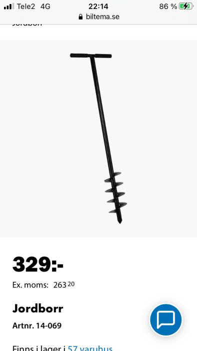 Svart jordborr mot vit bakgrund, visad i en onlinebutik.