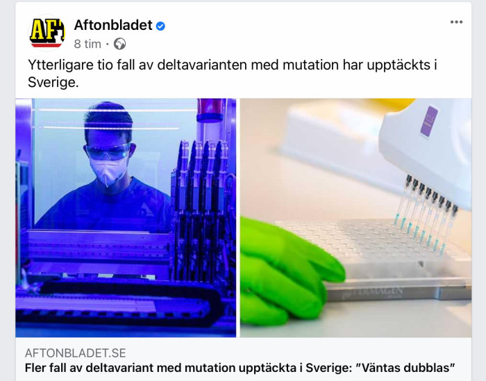 Forskare i skyddsutrustning arbetar med provrör bakom skyddsglas och en pipetteringsrobot.