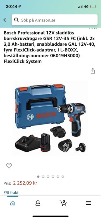 Bosch Professional 12V borrskruvdragare med 2 batterier, FlexiClick-adaptrar och L-BOXX.